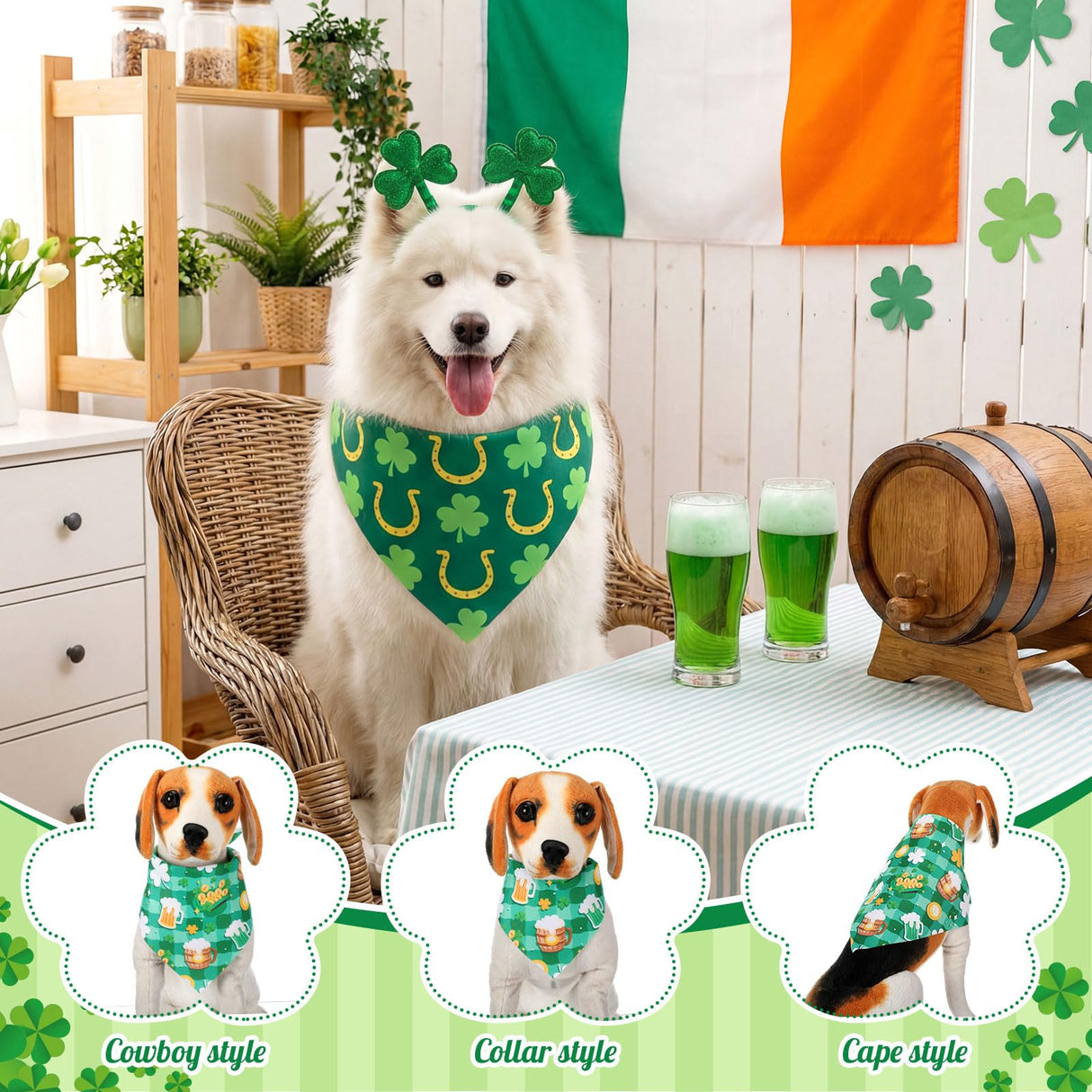 Cuffbow 200 Pcs St. Patrick's Day Dog Bandanas Bulk with Sayings Dog Bandanas Triangle Scarf Puppy Bibs Pet Costume Adjustable Cat Outfit Washable Bibs Kerchief for Small Medium Pet