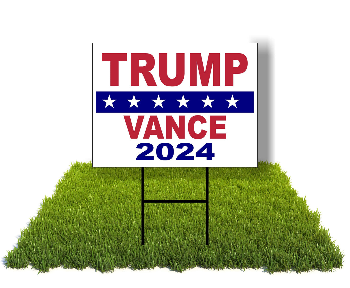 ECO Trump Vance 2024 Stars JD Donald 1 Double Sided 12x16 in Yard Road Sign w/Stand