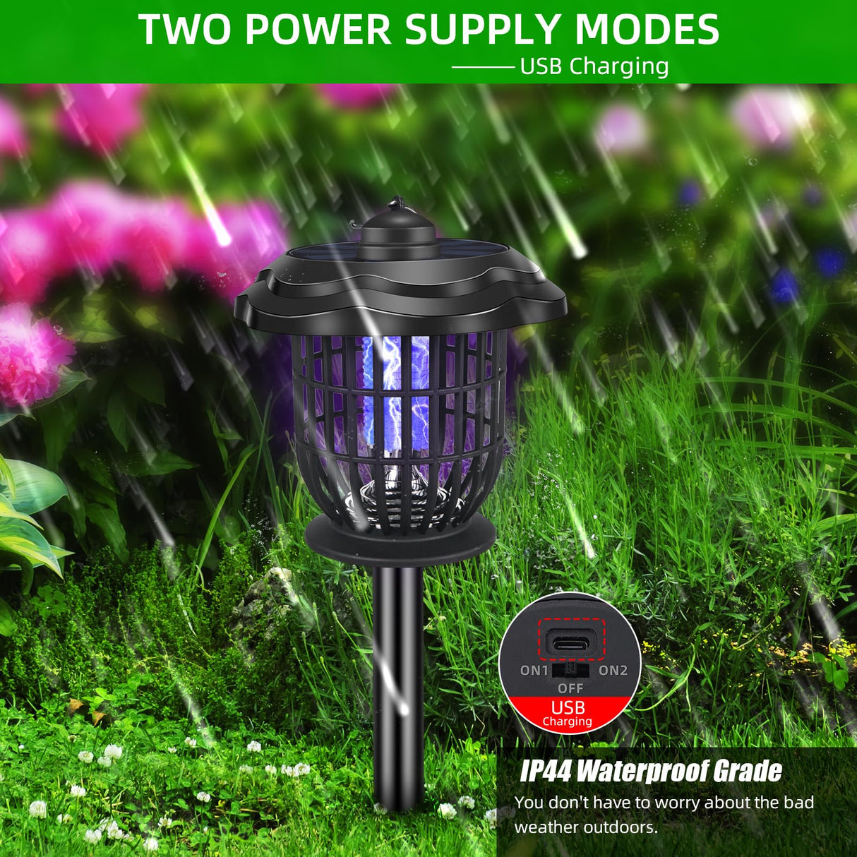 2024 Upgraded Solar Bug Zapper Outdoor, Mosquito Zapper Outdoor UV Bug Lights Mosquito Killer Mosquito Repellent for Outdoor Use Garden Pathway Patio,2 Pack