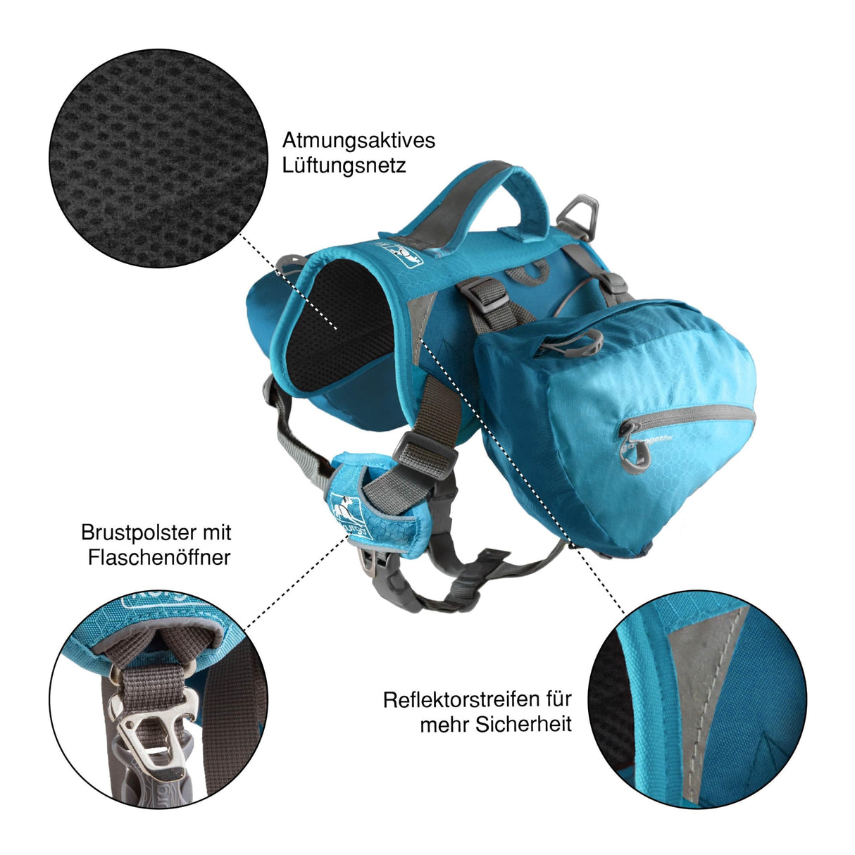 Kurgo Big Baxter Dog Backpack, Dog Saddlebag, Dog Pack, Adjustable Saddlebag for Hiking, Walking, Running, Camping, Chili Red/Barn Red