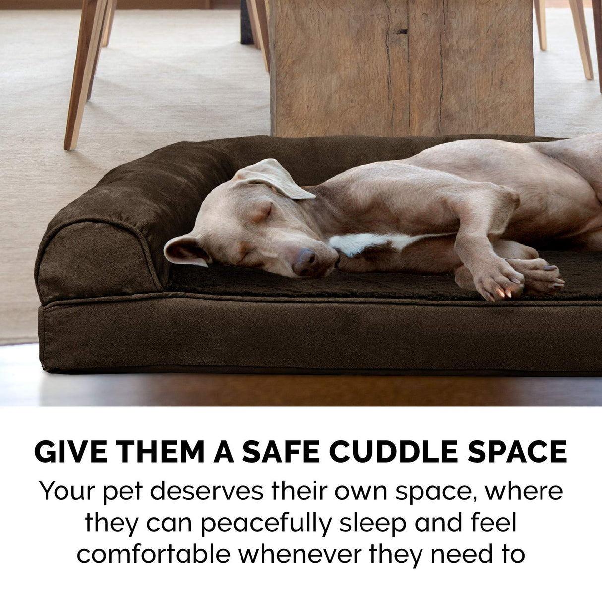 Furhaven Cooling Gel Dog Bed for Large Dogs w/ Removable Bolsters & Washable Cover, For Dogs Up to 125 lbs - Plush & Suede Sofa - Espresso, Jumbo Plus/XXL