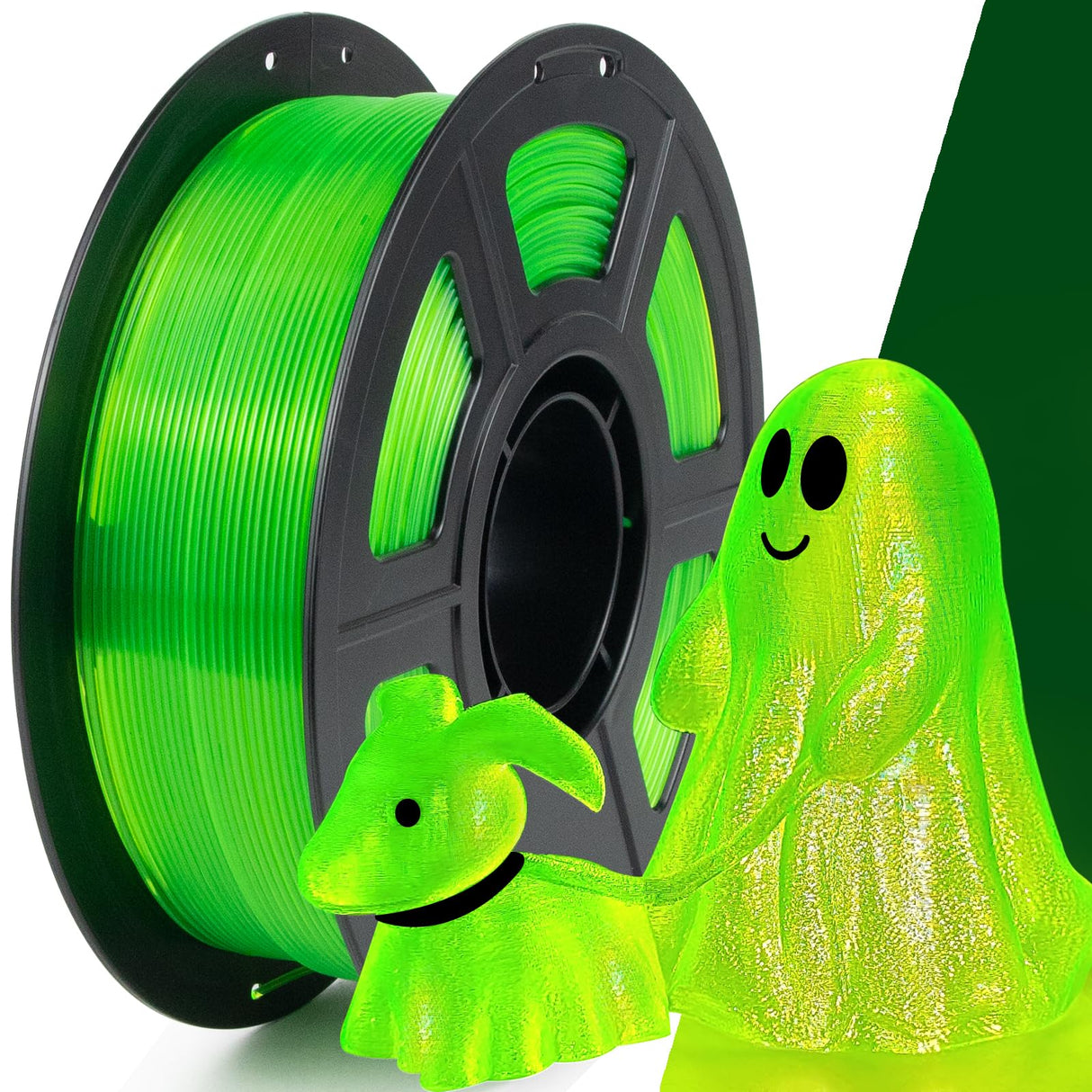 IEMAI Clear PETG Filament 1.75mm, High-Speed 3D Printer Filament at 50-600mm/s, Fluorescent Green Transparent Filament, 1kg/2.2lbs Spool, Perfect for Halloween and Christmas Decorations