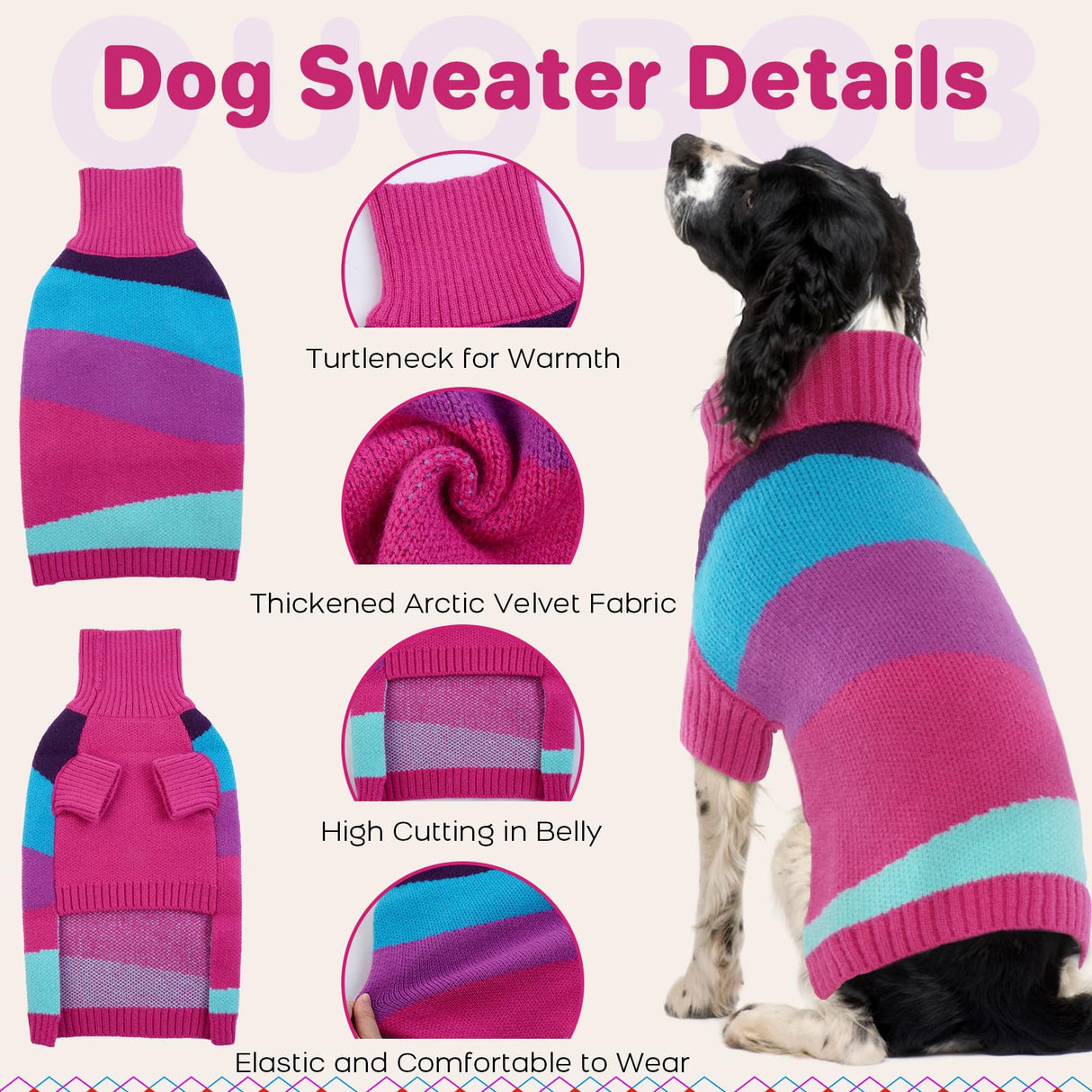 OUOBOB Turtleneck Fall & Christmas Dog Sweater - Pullover Warm Extra Large Size, 3XL - Knitwear for Labrador, Golden Retriever, Doberman, Boxers