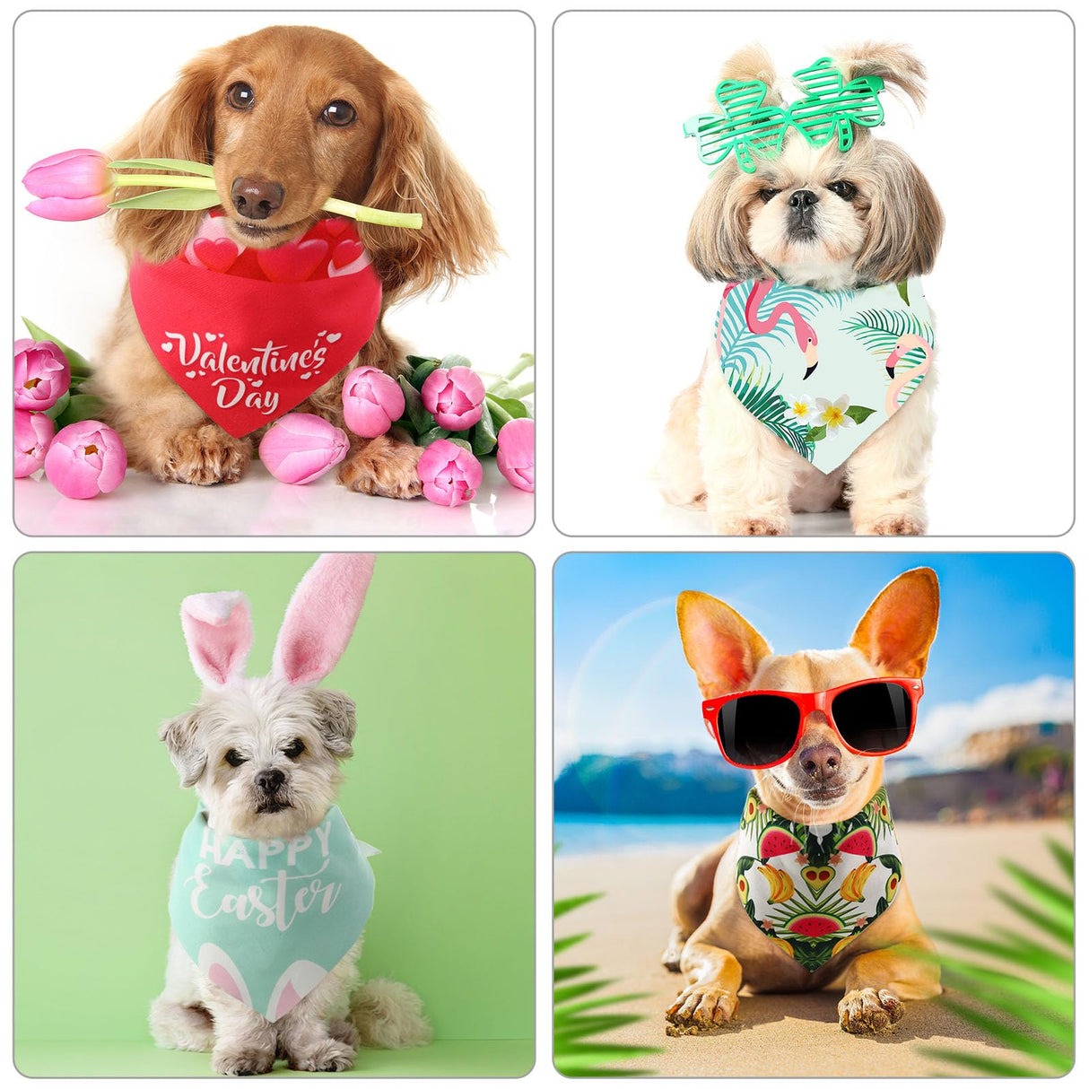 50 Pieces Holidays Dog Bandanas Patriotic Valentine‘s Day Birthday New Year Mardi Gras St. Patrick's Day Easter Summer Pets Bibs Large Dog for Small Medium Large Dogs Pets Cats