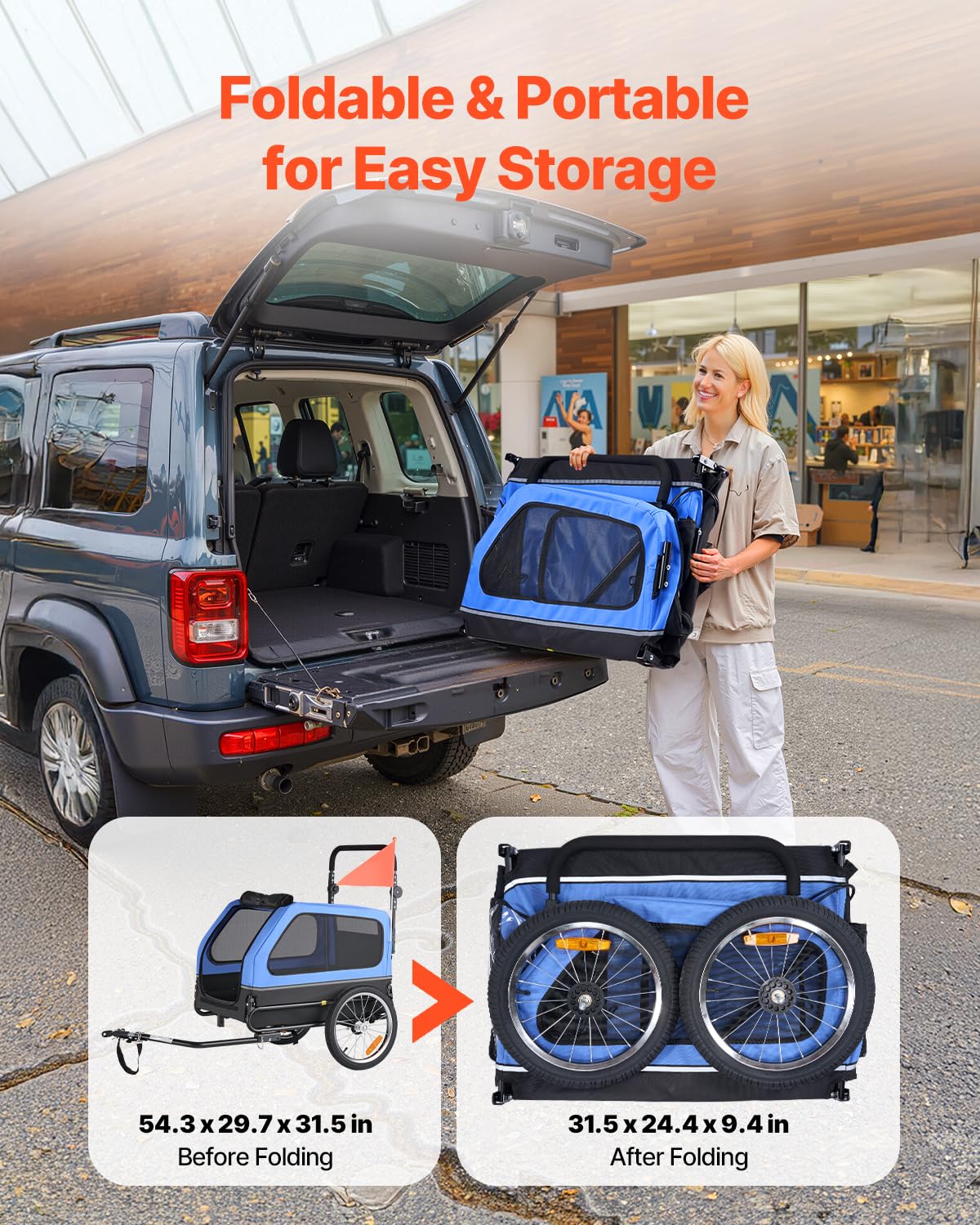VEVOR Dog Bike Trailer, Supports up to 88 lbs, 2-in-1 Pet Stroller Cart Bicycle Carrier for Small & Large Dogs, Easy Folding Frame with Quick Release Wheel, Universal Bicycle Coupler, Internal Leash