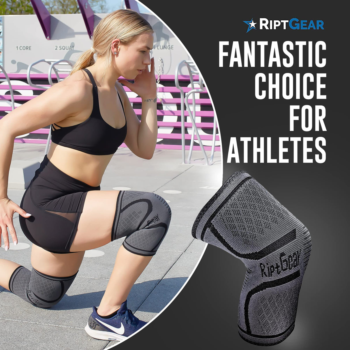 RiptGear Knee Compression Sleeve - Braces for Knee Pain - Compression for Arthritis, Meniscus Tear, Running, Walking - Support for Women and Men - Sleeves Weightlifting (Medium, Gray (1 Pack))