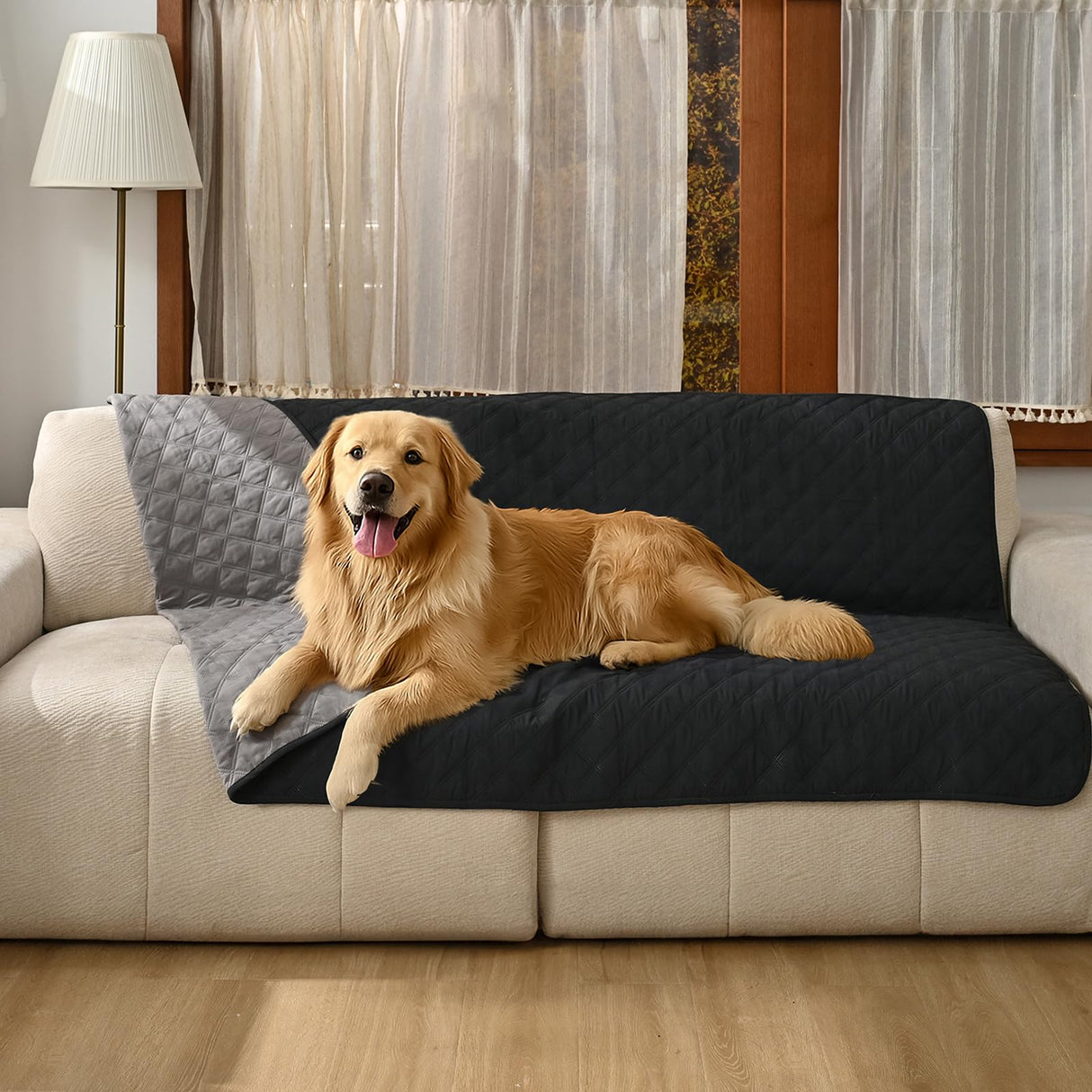 Amazon Basics Couch Cover for Dogs, Washable Anti-Slip Blanket for Bed Sofa, Quilted Furniture Protector for Indoor Pets, 82 x 52 Inches, Gray
