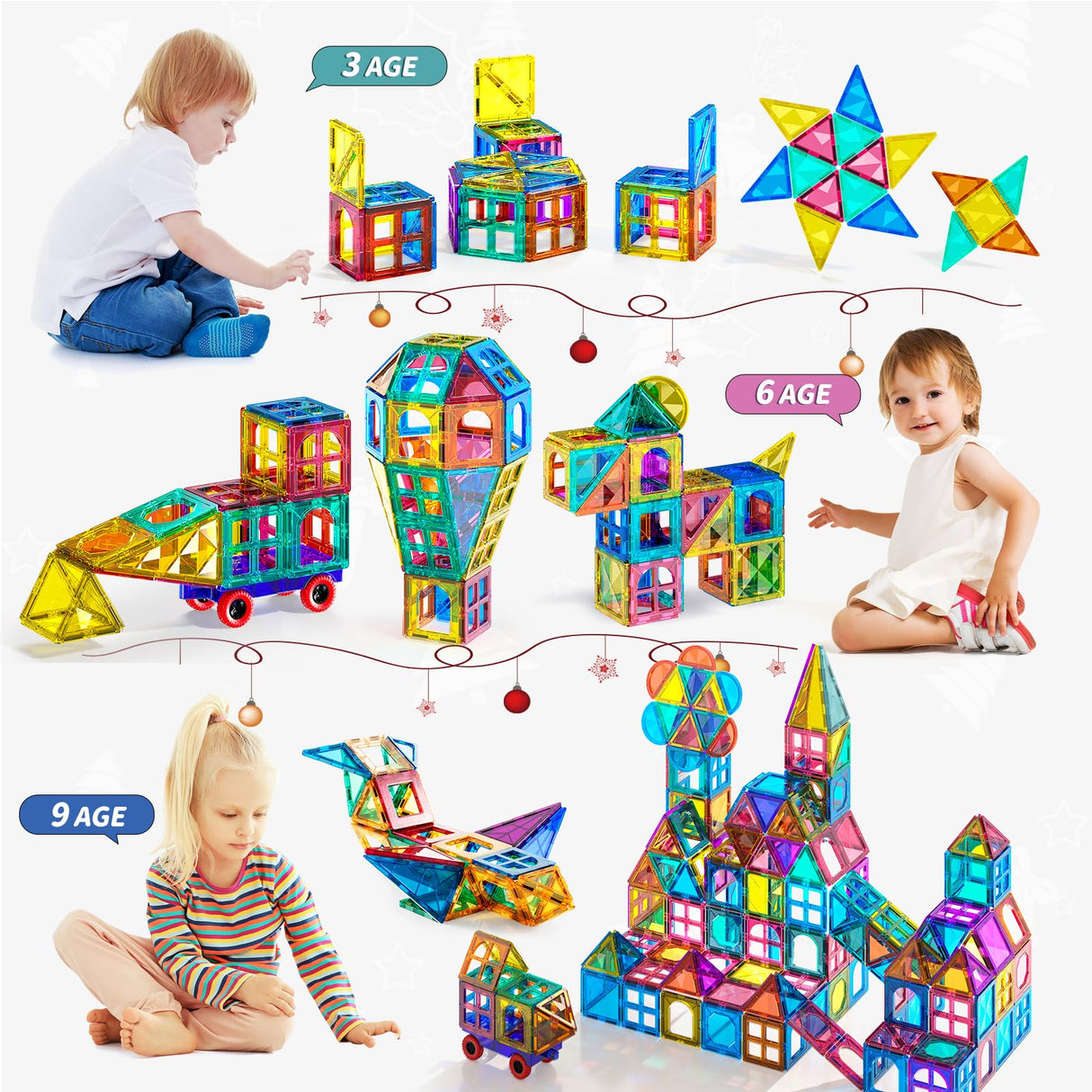 TEMI Magnetic Tiles,Building Blocks, Magnets Building Set, STEM & Learning & Education Toys Christmas Toy Gift for Ages 3 4 5 6 7 8+ Year Old Toddler Kids Boys and Girls (Magnetic Tiles-80pcs)