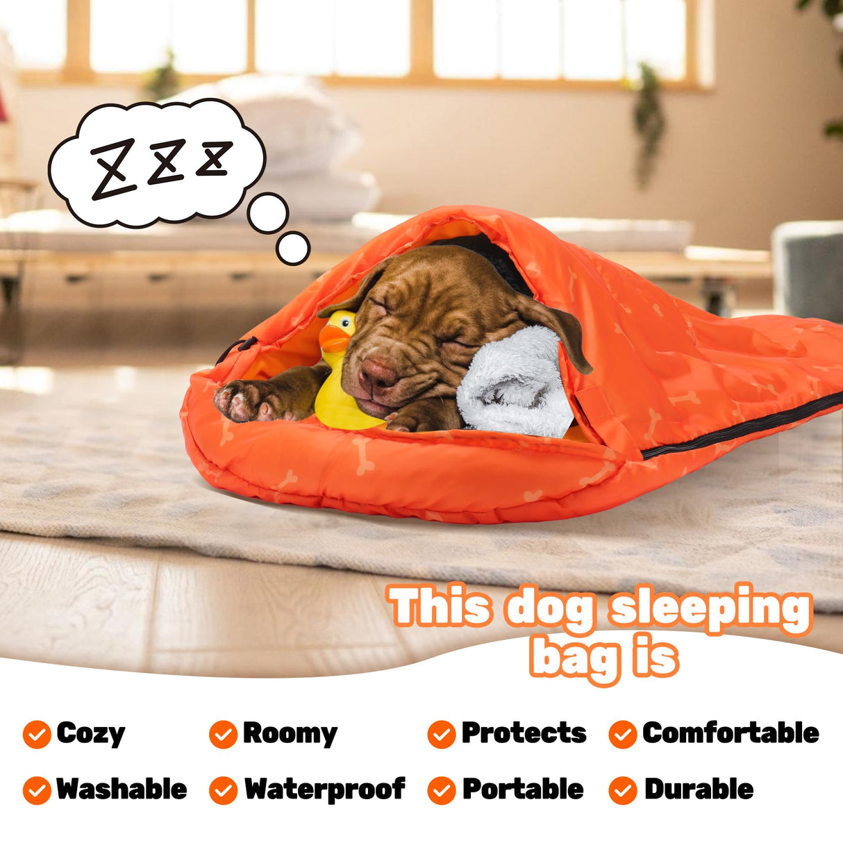 Lifeunion Dog Sleeping Bag with Storage Bag Waterproof Warm Packable Dog Bed for Travel Camping Hiking Backpacking (Orange)