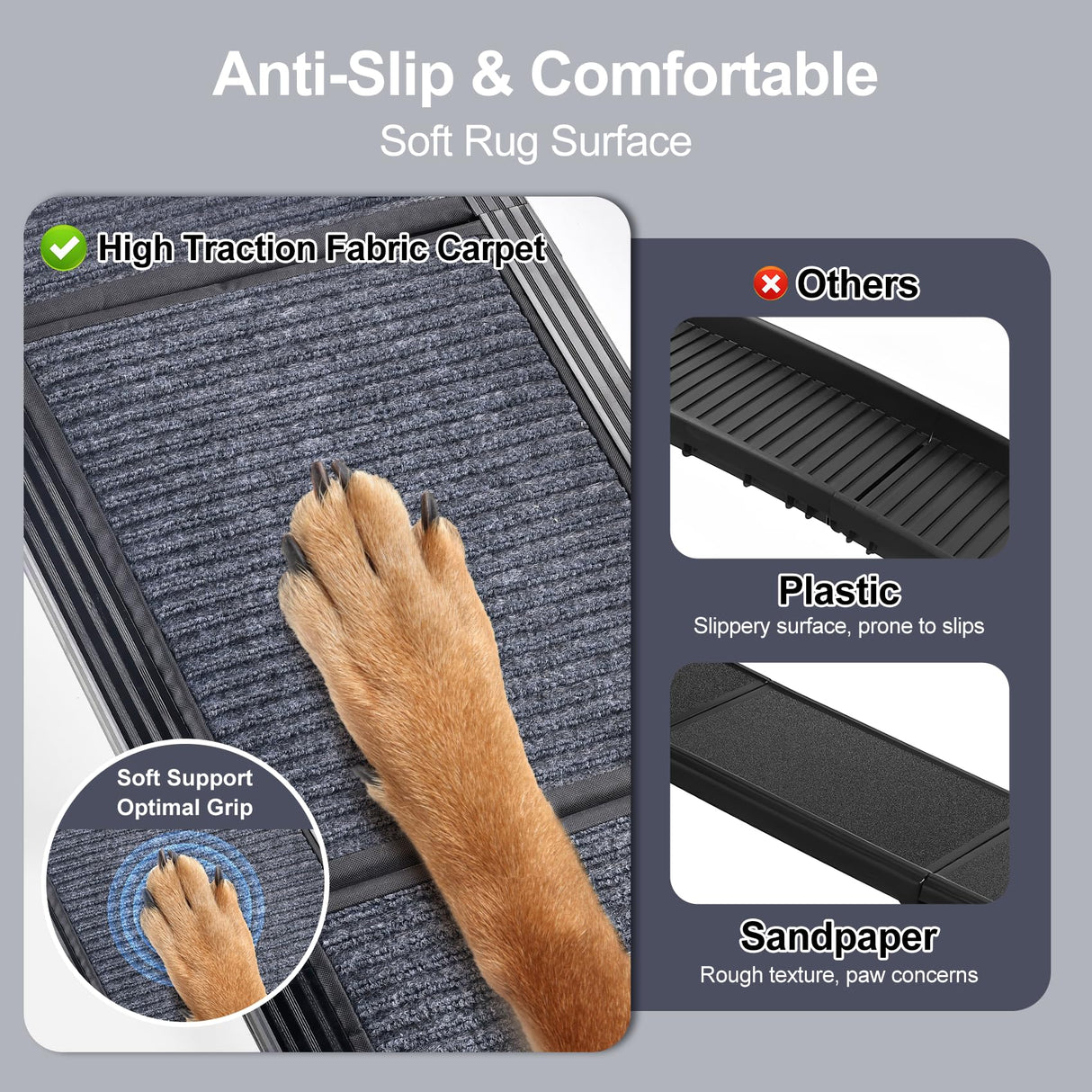 PetRuna Dog Ramp for Car 63" Long & 17.3" Wide Portable Dog Ramps for Large Dogs with Non-Slip Rug Surface Dog Car Ramp for SUV Car & Truck, Folding Dog Ramp Up to 250LBS