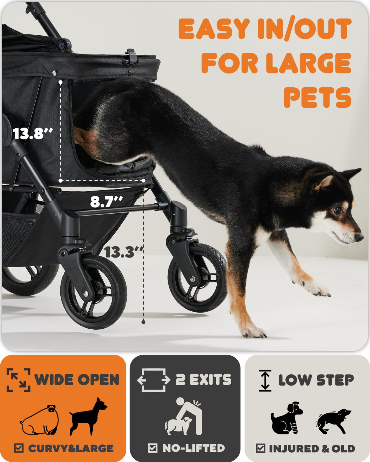 Zoosky Medium Dog Stroller for Large Dogs, pet Stroller for Medium Dogs Up to 66lbs, All-Terrain with Adjustable Handle & Canopy, Sun Shades, Storage Organizer, Waterproof Oxford Fiber