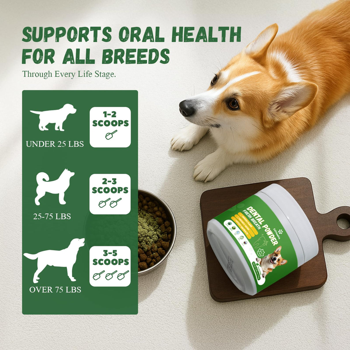 Vetriuntrix Dog Teeth Cleaning Powder, Dog Dental Powder for Teeth Cleaning and Dog Breath Fresh for Dogs with Probiotic & Tartar Remover, Plaque Off Dog Tooth Cleaning (80g)
