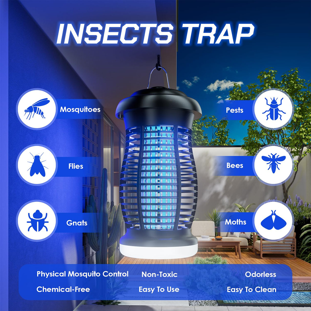 YPEC Bug Zapper Outdoor, 4200V Mosquito Zapper with LED Light,Fly Trap for Indoor&Outdoor Waterproof Mosquito Killer,Electric Fly Traps