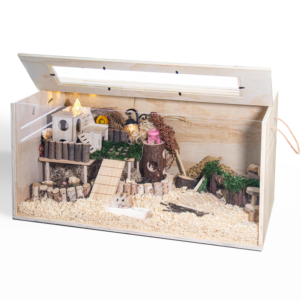 Hamster Cage Chewproof, 32" Wooden Guinea Pig Cage for Small Animals, Openable Top with Easy View Acrylic Panels for Hamster, Rabbit, Guinea Pig, Hedgehog(32" L x 15.7" W x 15.7" H)