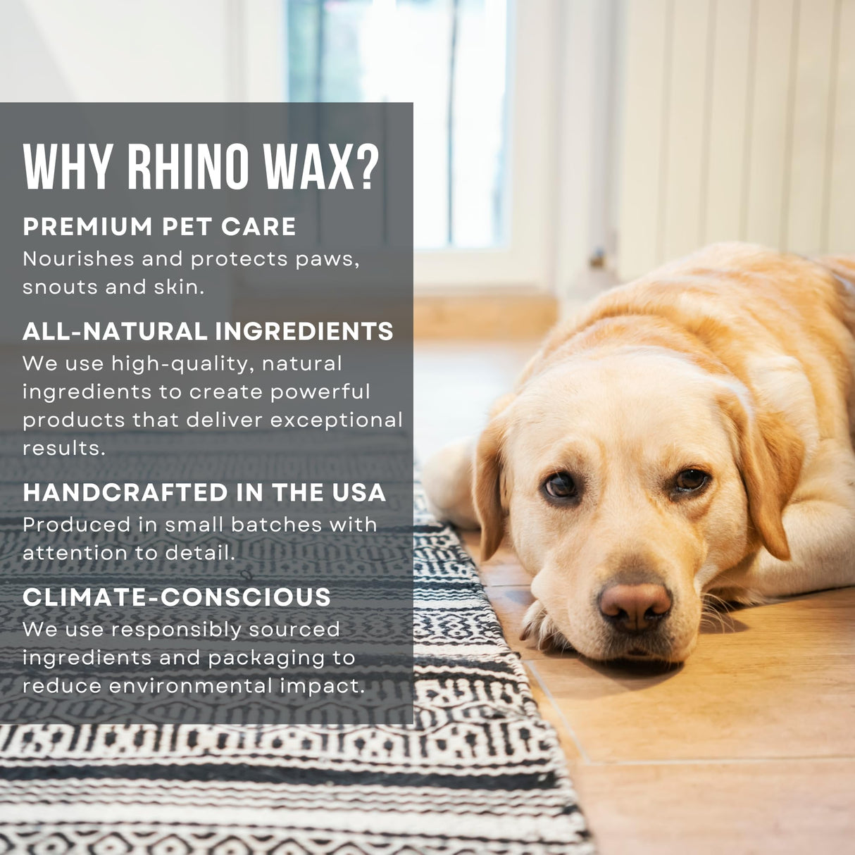 Rhino Wax - Dog Paw Trail Wax 2oz - Use Before Taking Dogs on a Hike - Balm Helps Protect Against Rocks, Uneven Terrain, Thorns, Glass - Moisturizes and Improves Elasticity - Lick-Safe - Made in USA