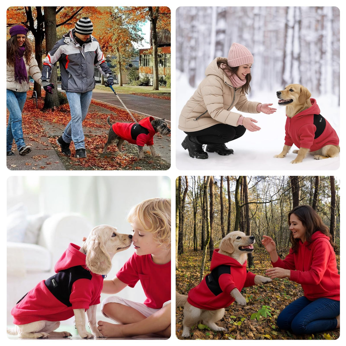 Nibnozy Dog Hoodie with Fleece Lining - Premium Winter Warm Dog Sweater for Small, Medium Dogs, Puppy - Dogs Sweatshirt Contrast Color Design (Red&Black, L)