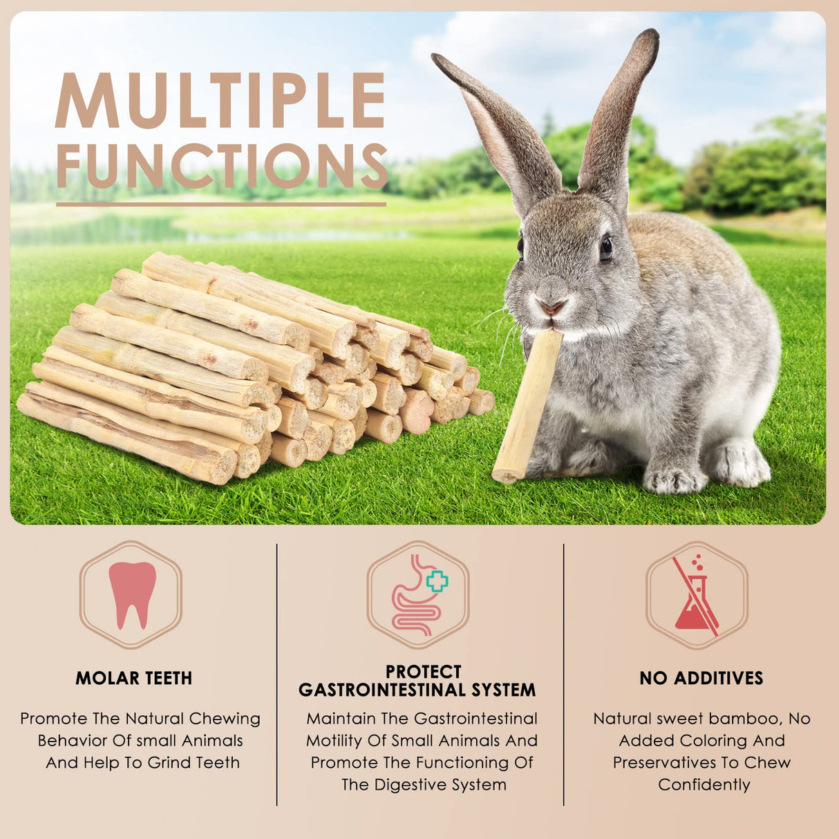 Bissap 700g/1.5Ib Sweet Bamboo Chew Sticks for Rabbits, Bunny Chewing Sticks for Rabbits Hamster Chinchilla Guinea Pigs Rabbit Small Animals Natural Treats Teeth Grinding Toys