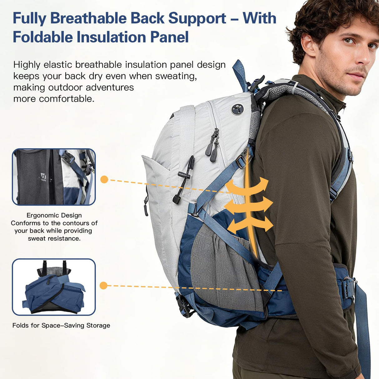 Farmer&Donkey Hiking Backpack, 40L Waterproof Camping Backpack with Packable Back Panel & Rain Cover, Men Women Rucking Backpacking Backpack Outdoor Sport Lightweight Travel Daypack for (Grey)