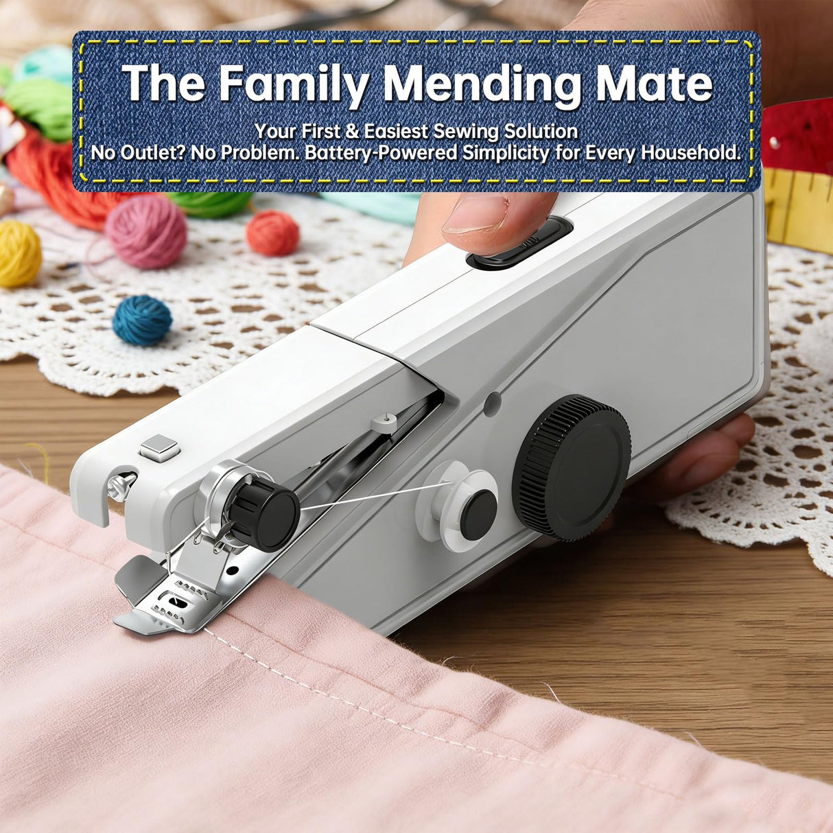 Handheld Sewing Machine for Beginners Adults, Portable & Cordless Mini Sewing Machine Kit, Easy One-Speed Electric Stitching for DIY Quick Repair, Home Travel Mending Tool with Accessories