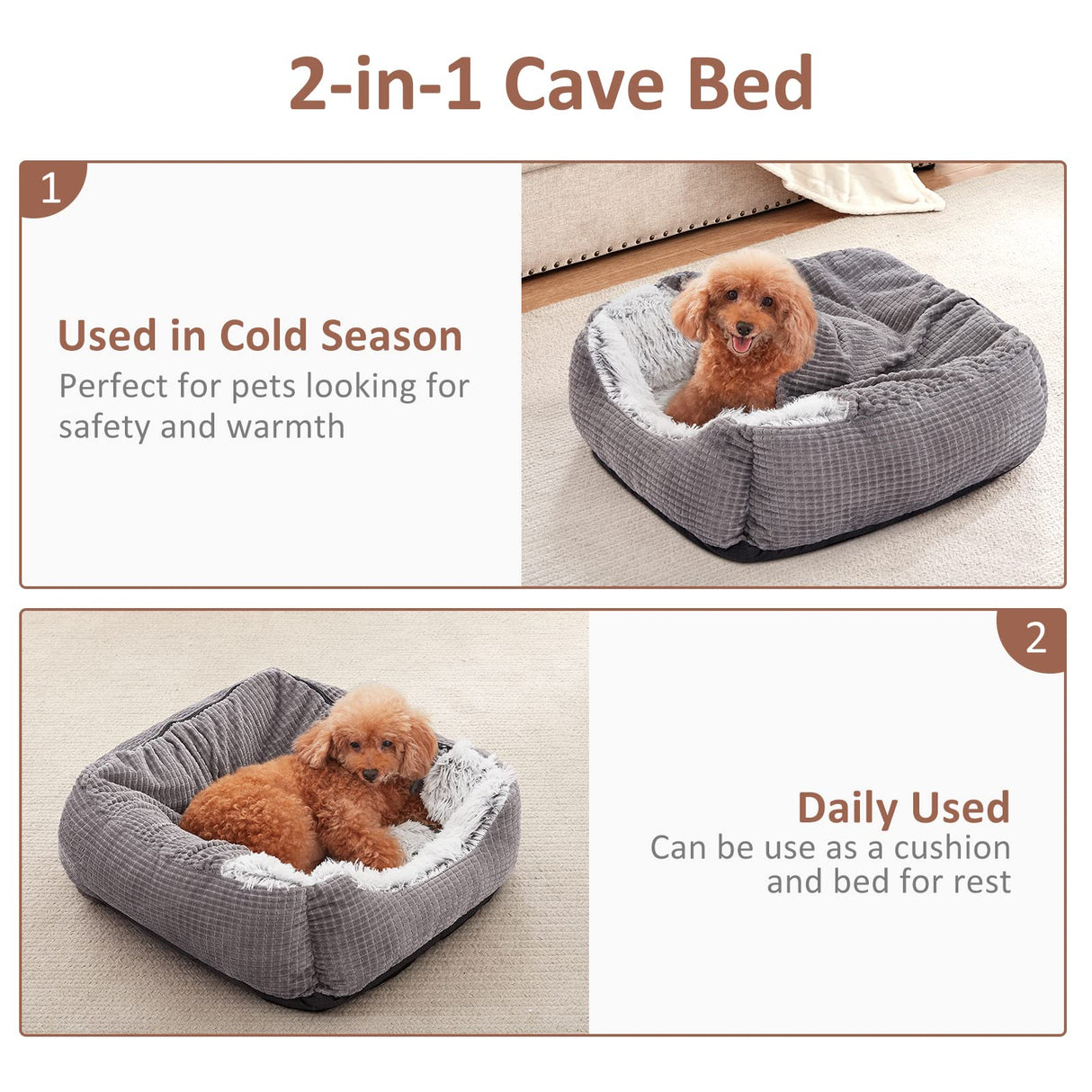 MIXJOY Dog Beds for Large Medium Small Dogs, Rectangle Cave Hooded Blanket Puppy Bed, Luxury Orthopedic Cat Beds for Indoor Cats, Warmth and Machine Washable (35 inches, Grey)
