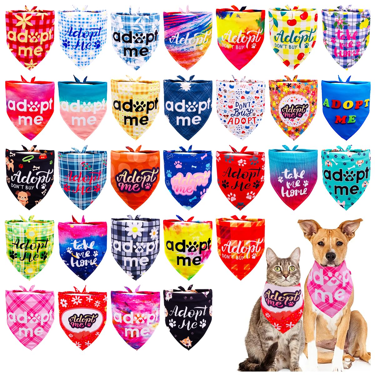 JpGdn 30Pcs/Pack Adopt Me Dog Bandanas Bulk with Paw Print Stitching Hemming Selvedge Sewing Scarves for Small Medium Foster Animals to Look for Homes or Adoption