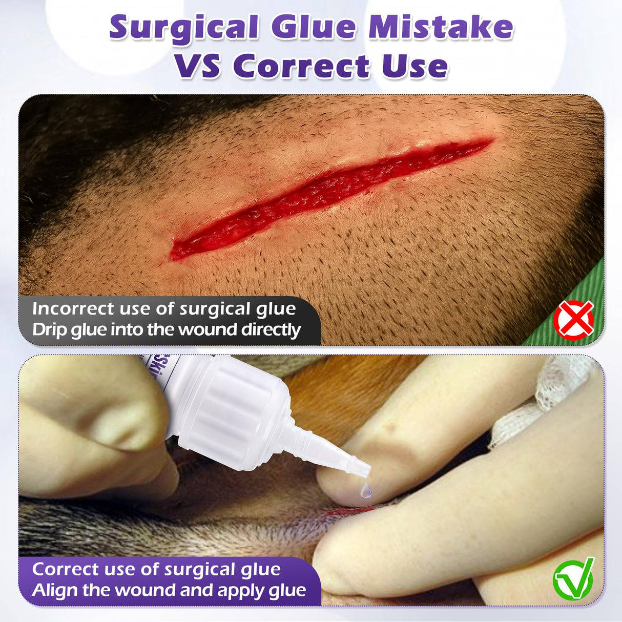 1 Pack 3ml Veterinary Surgical Skin Glue with 10 Precise Applicators, Strong Surgical Adhesive, Blue-Tinted Animal Tissue Wound Glue, Fast Bleeding Control and Waterproof Wound Sealant for Pets