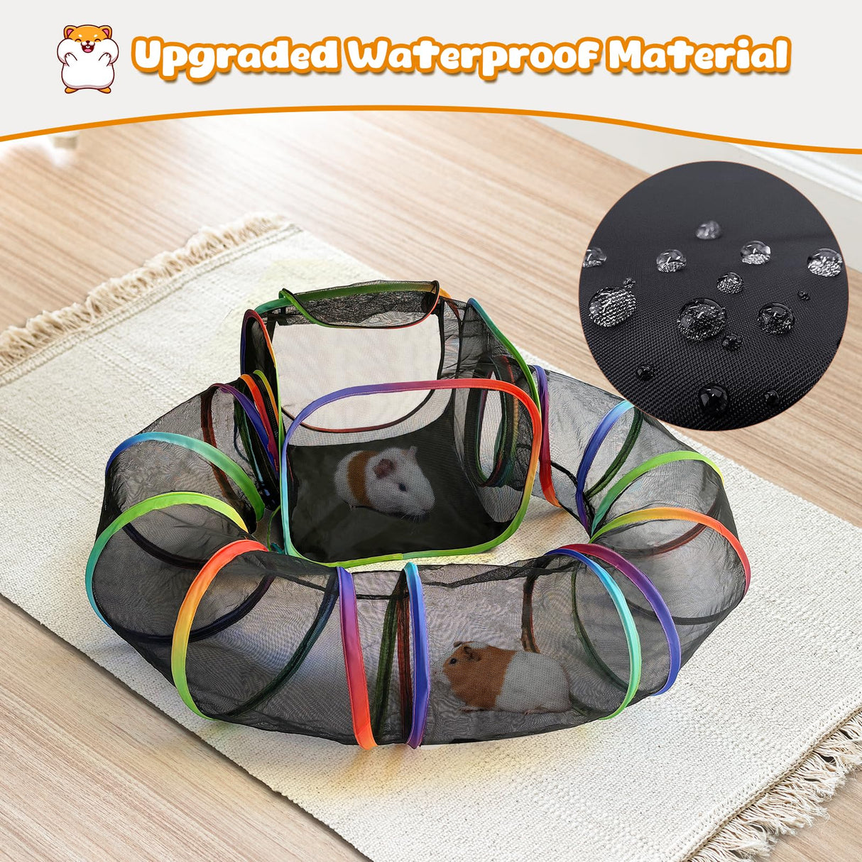 Guinea Pig Playpen with Tunnel, Rainbow Playpen with 98.4" Extended Tube & Open Side, Rabbit Playpen for Bunny, Hamster, Ferret, Chinchilla, Chickens & Small Animals to Play Indoor or Outdoor