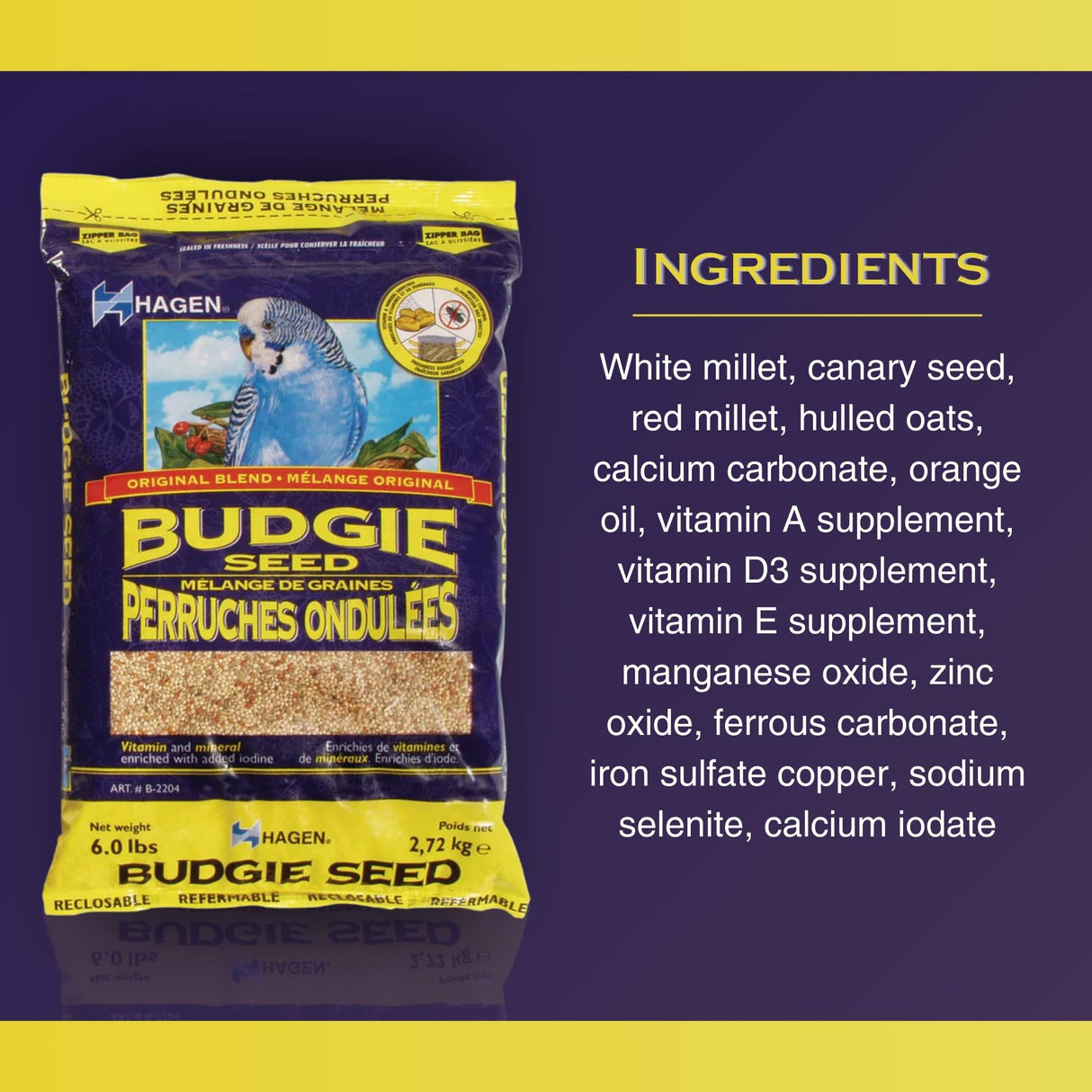Hagen Parakeet/Budgie Staple VME Seed – Premium Blend, Nutritionally Balanced, Fortified with Vitamins & Minerals, Dust-Free Mix for Budgies, 25 lb Bag