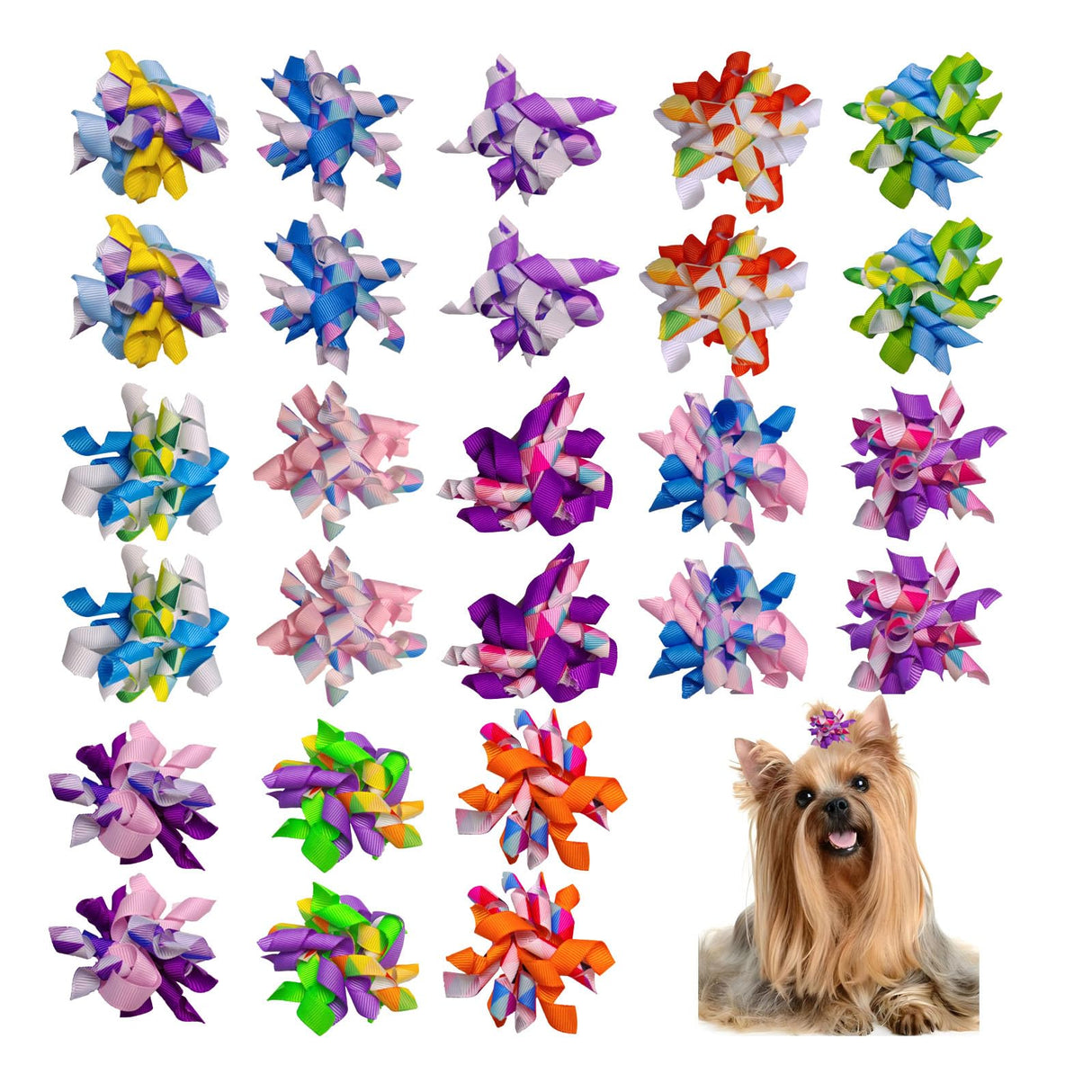 Tnasa 13 Pairs Elastic Dog Hair Bows with Rubber Bands Small Medium Dogs Pet Spiral Puppy Swirl Topknot Cat Festival Hair Accessories (Holiday Assorted)