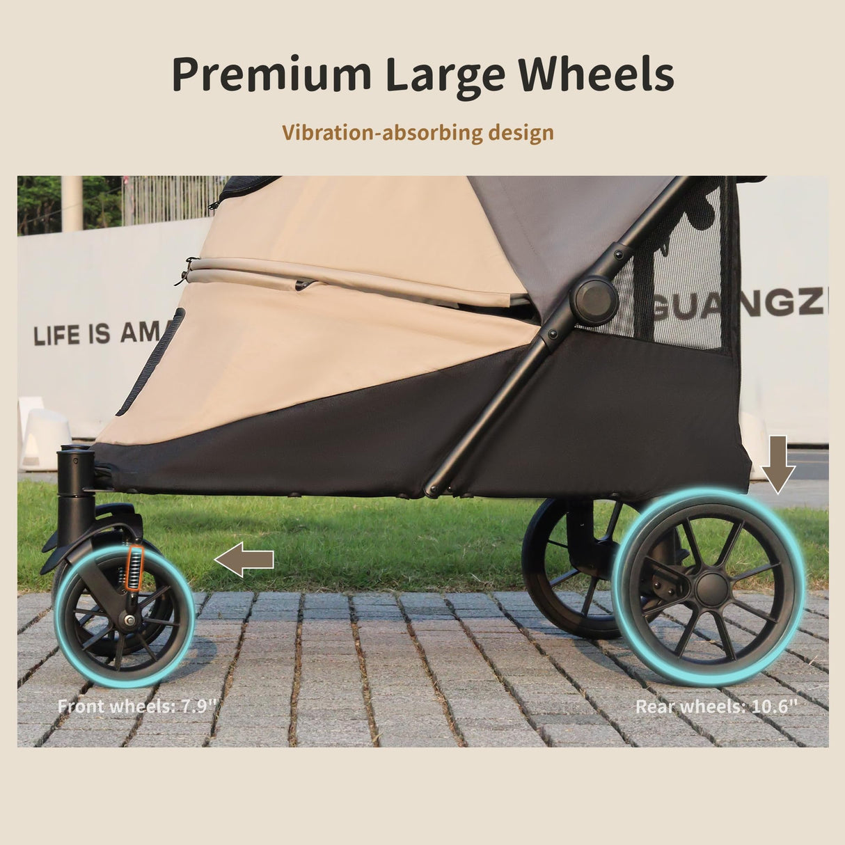 Dog Stroller for Medium/Large Dogs One-Click Folding 4 Wheel Pet Foldable Dog Stroller for 2 Dogs Jogger with Storage Pocket Suitable for Pets Up to 110LBS