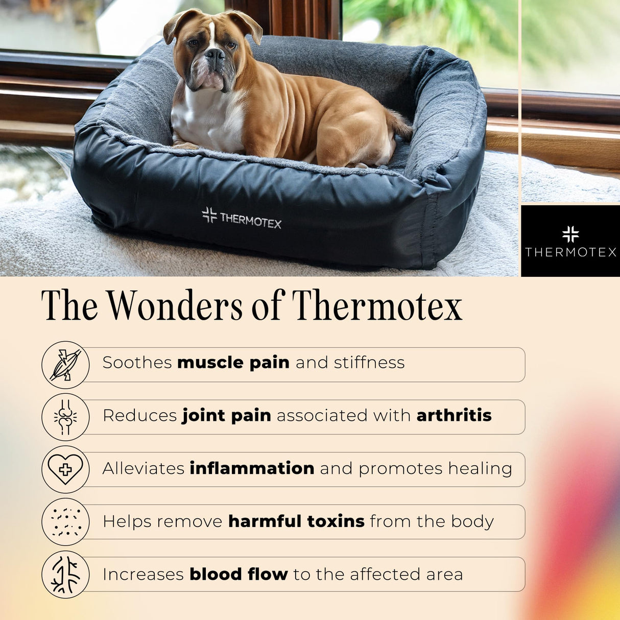 Thermotex Far Infrared Heated Pet Bed - Heated Cat & Dog Bed for Pain Relief & Arthritis - Therapeutic Heat Pad for Elderly Pet Support & Relaxation - Machine Washable