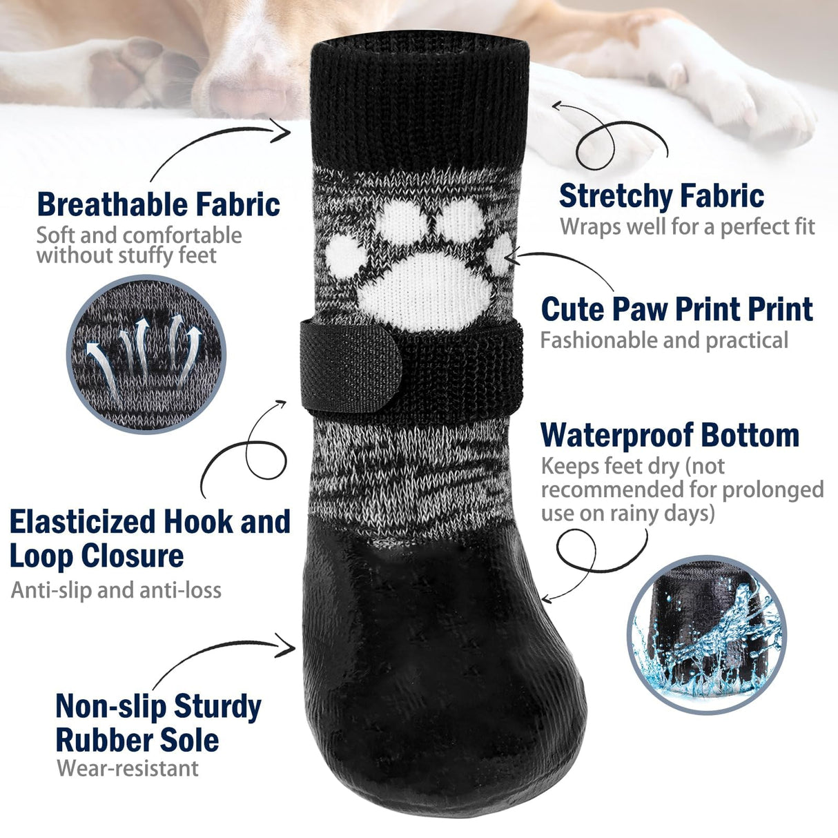 SCENEREAL Anti Slip Dog Boots & Shoes for Hot/Cold Pavement to Prevent Licking, Waterproof Dog Socks Paw Protectors for Small Medium Large Dogs, Traction Control on Hardwood Floor for Senior Dog, XXL