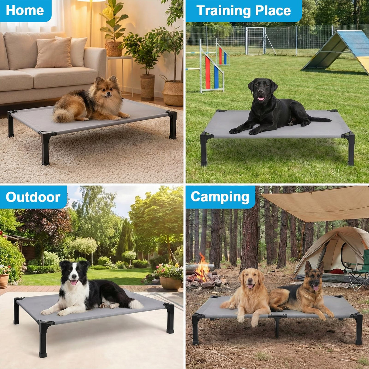 Elevated Dog Bed Raised Cooling Dog Cot for Large Dogs, Portable Indoor & Outdoor Pet Bed with No-Slip Feets Breathable Mesh Pet Bed for Camping Outdoor