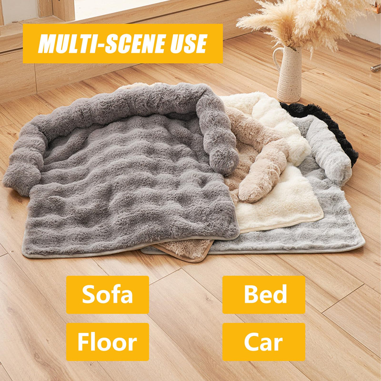 Calming Dog Bed for Couch, 29.5 x 29.5 inch, Non-Slip Rabbit-Velvet Dog Sofa Mat for Furniture Protector, Perfect for Small, Medium Dogs and Cats (Black)