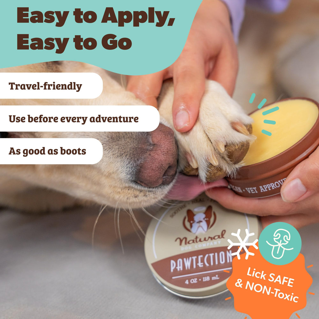 Natural Dog Company PawTection Balm for Dogs – Winter Paw Protection from Snow, Ice & Salt, Wax-Based Paw Barrier Balm, All Breeds for Cold Weather Walks & Outdoor Adventures, Lick-Safe, 2 oz Stick