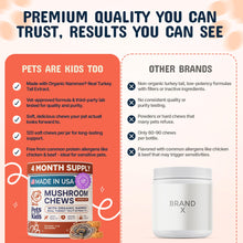 Load image into Gallery viewer, 2-Pack Turkey Tail Mushroom for Dogs with Organic Real Turkey Tail™ - 8:1 Extract Mushroom Chews for Lumps & Bumps, Immunity, Gut, Skin, Joint & Spine Support - Reishi, Lion’s Mane - 120 Soft Chews