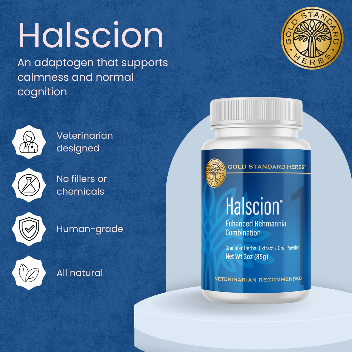 Halscion Cognitive Support and Stress Relief for Dogs by Gold Standard Herbs, All Natural Rehmannia Combination, 85 gram Powder, White