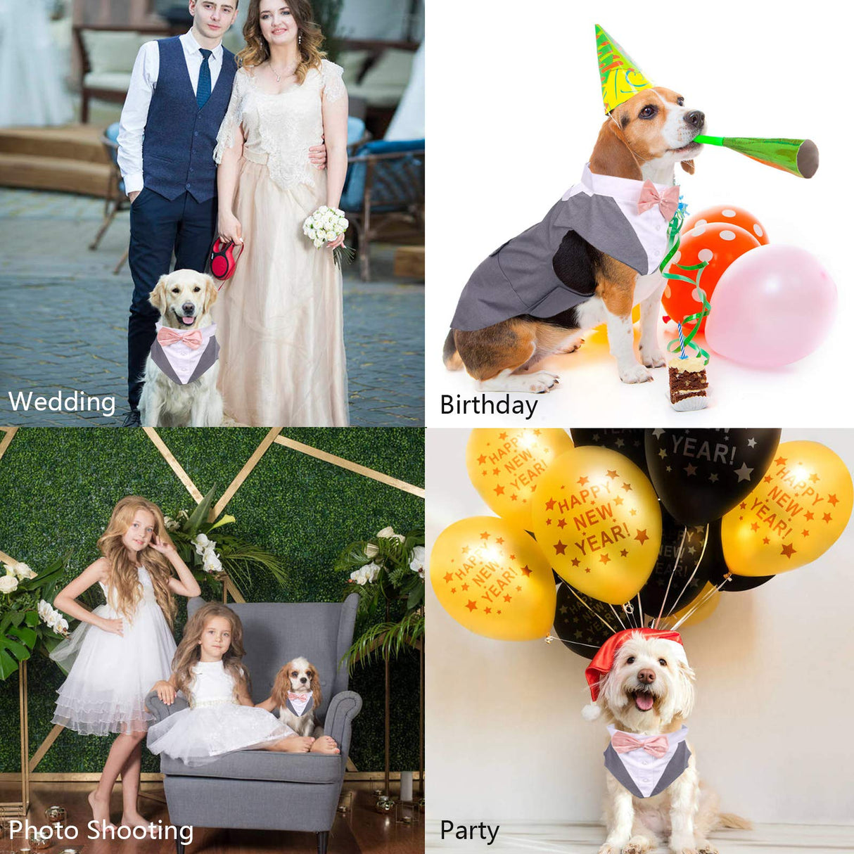 Dog Tuxedo Suit and Bandana Set,Small Medium Large Breeds Dog Wedding Attire Party,Gentle Pet Prince Costume with Detachable Bow Tie Collar,Cat Vest Shirt Dress-up Cosplay Apparel for Special Events