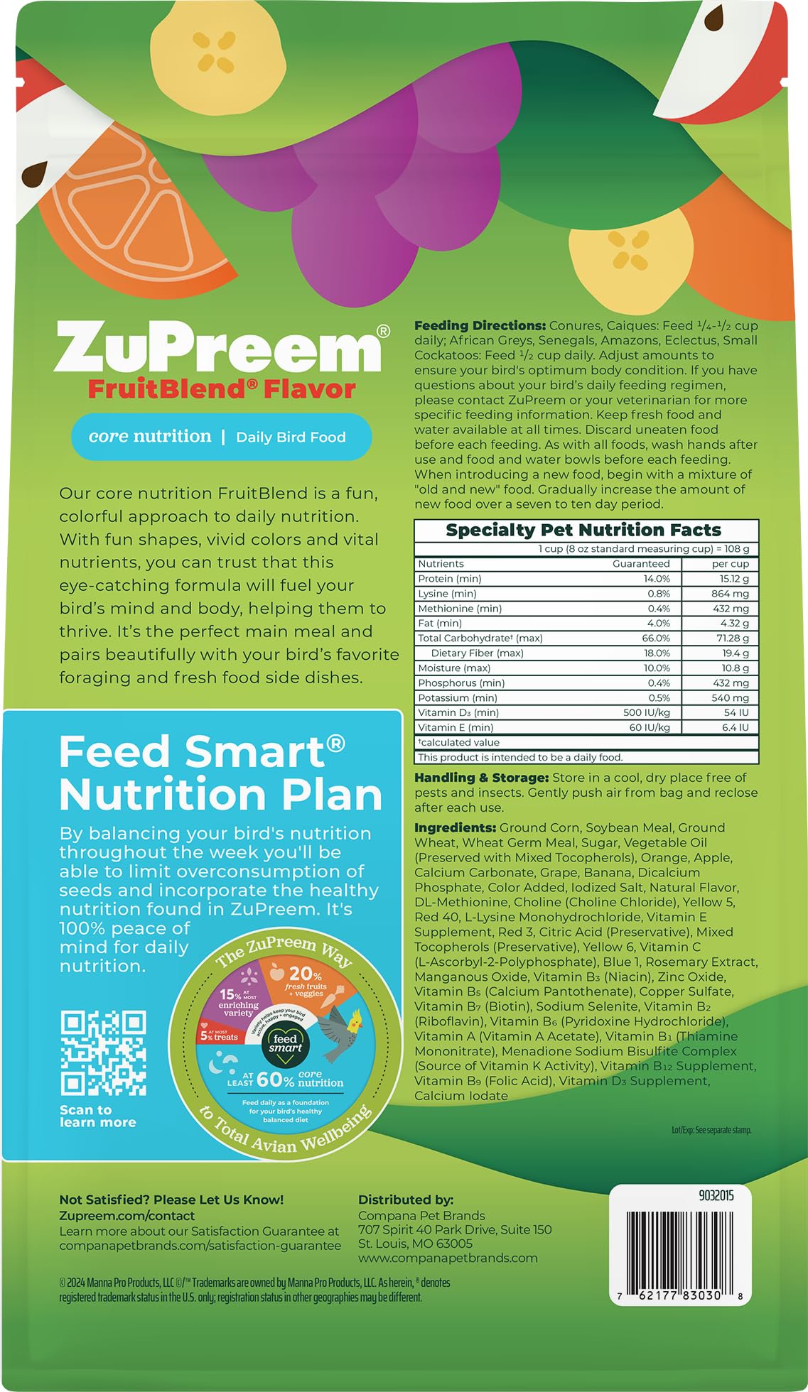 ZuPreem FruitBlend Flavor Pellets Bird Food for Parrots and Conures, 3.5 lb (Pack of 2) - Daily Blend Made in USA for Caiques, African Greys, Senegals, Amazons, Eclectus, Small Cockatoos