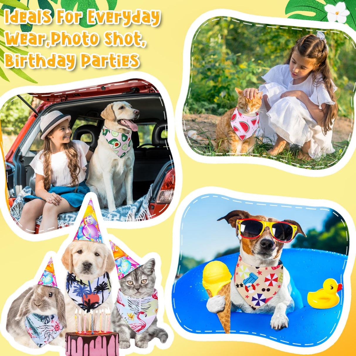 Reginary 120 Packs Dog Bandanas Bulk Dog Scarf Adjustable Holiday Pet Scarf Washable Scarves Triangle Drool Bibs for Cat Pet Costume Supply(Summer Series)