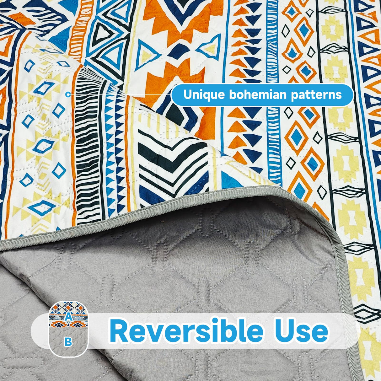 YOSEPATI Waterproof Dog Blanket, Bohemian Dog Bed Cover Pet Blanket, Reversible Sofa Couch Cover for Dogs Washable, Protect Furniture Bed Couch Sofa for Puppy Cat (Blue Medallion, 68×82 Inch)