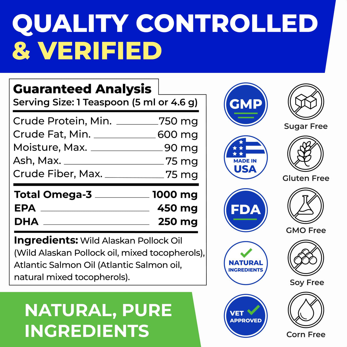 PAWFECTCHEW Fish Oil for Dogs - Natural Omega-3 - Skin & Coat Support - Liquid Food Supplement for Pets - Natural EPA + DHA Fatty Acids for Joints, Immune & Heart Health 16oz - Pollock & Salmon Oil