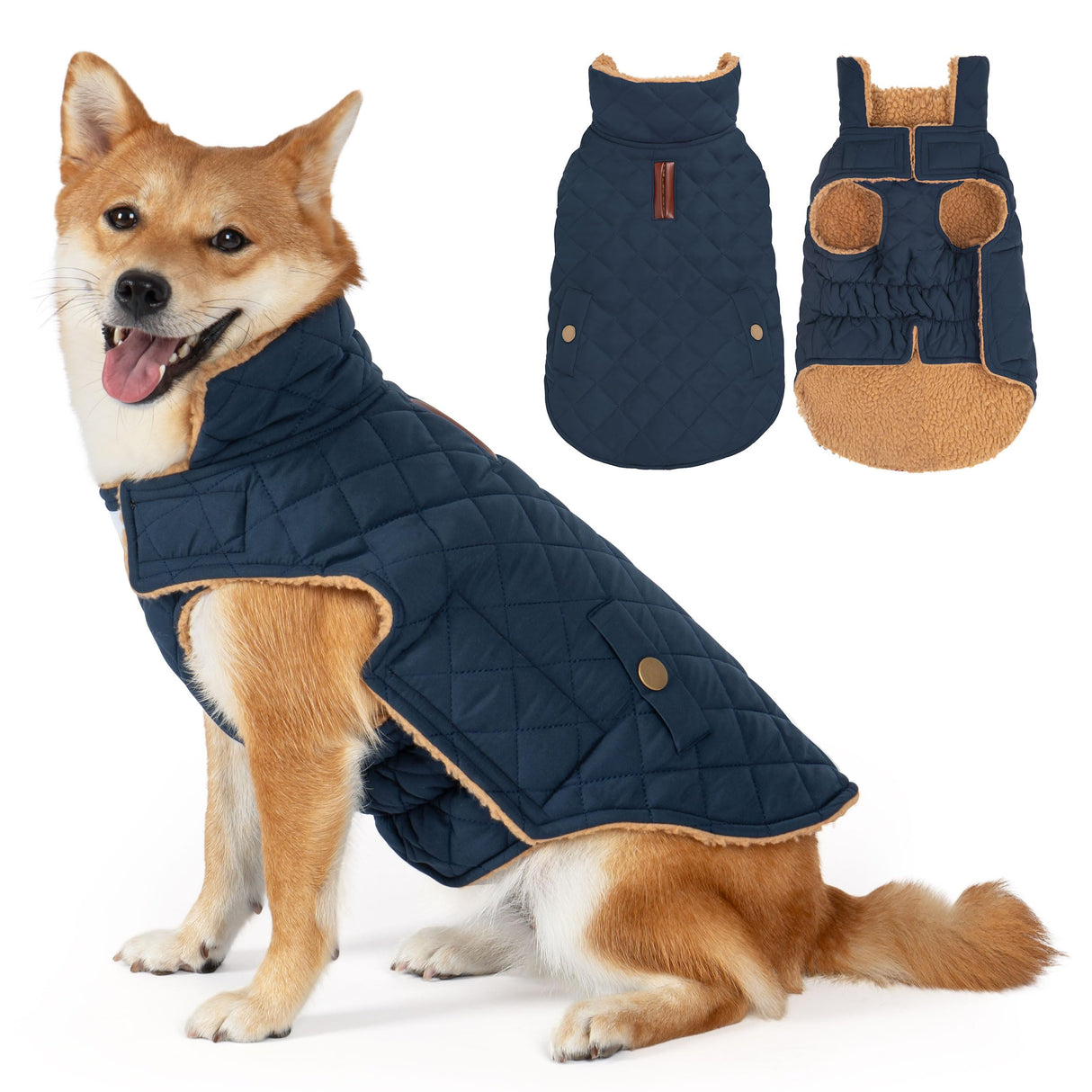 Vitiswap Dog Winter Coat, Warm Dog Jacket Windproof Waterproof Pet Cold Weather Coats for Small Dogs, Turtleneck Fleece Lined Dogs Clothes with Leash Hole, Navy Medium