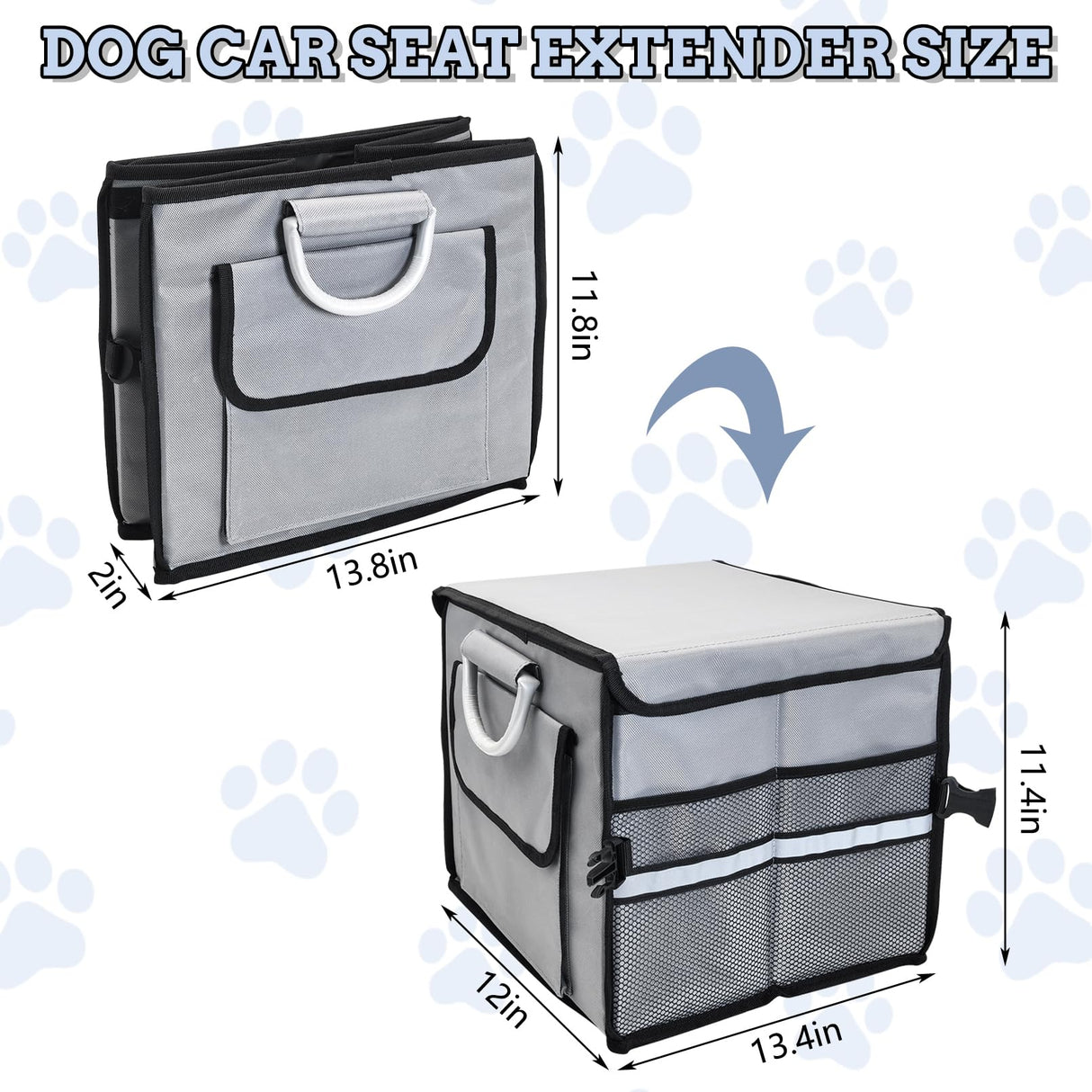 Fhiny Dog Backseat Extender with Storage, 13.4'' x 12'' Collapsible Back Seat Extender for Dogs Pet Front Seat Extend for Car Puppy Car Seat Gap Filler with Pockets for Small & Medium Dogs
