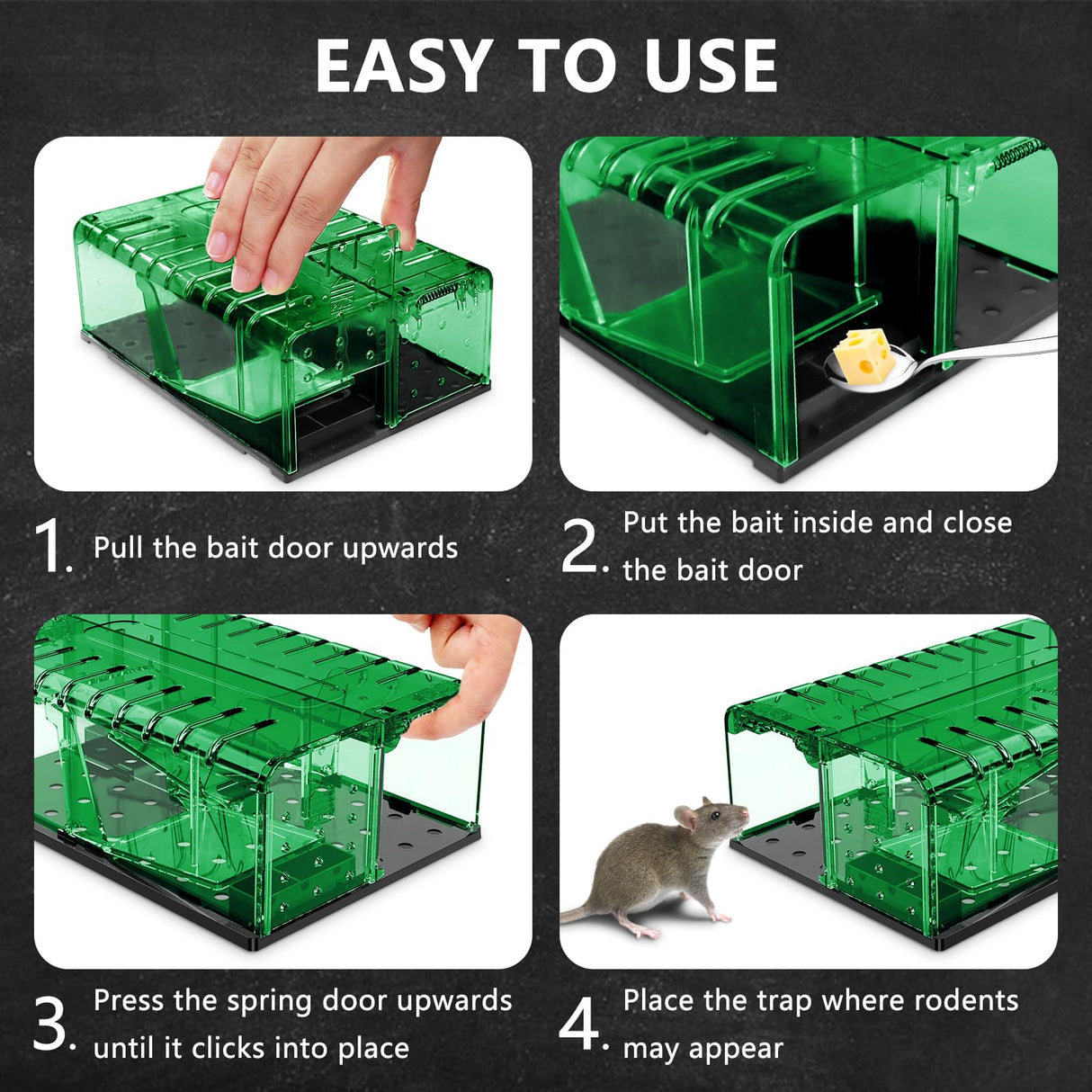PZQZMAR Mouse Traps, Humane Mouse Trap, Easy to Set, Mouse Catcher Quick Effective Reusable and Safe for Families(2-in-1)-Green
