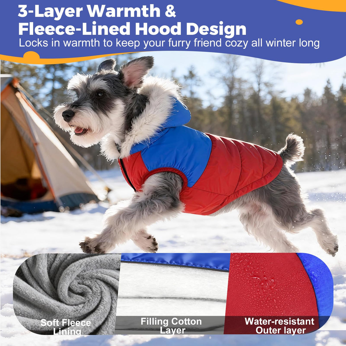 Dog Winter Coat with Hood, Fleece Lined Waterproof Dog Jacket,Warm Snowsuit for Small Medium Dog