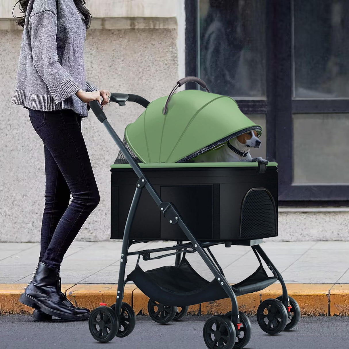 ZHUOKECE 3-in-1 Pet Dog Stroller, Dog Wagon with Removable Carrier, Cat Stroller for Medium Dogs Up to 55lbs (Green)