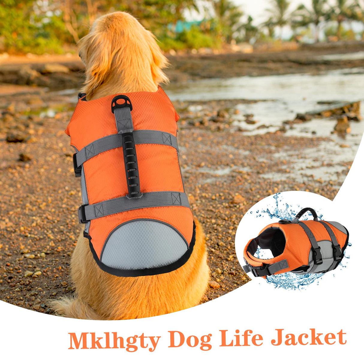 Mklhgty Dog Life Jacket, Reflective Adjustable Dog Life Vest with Rescue Handle for Swimming and Boating, Ripstop Pet Safety Life Preserver for Small, Medium and Large Dogs