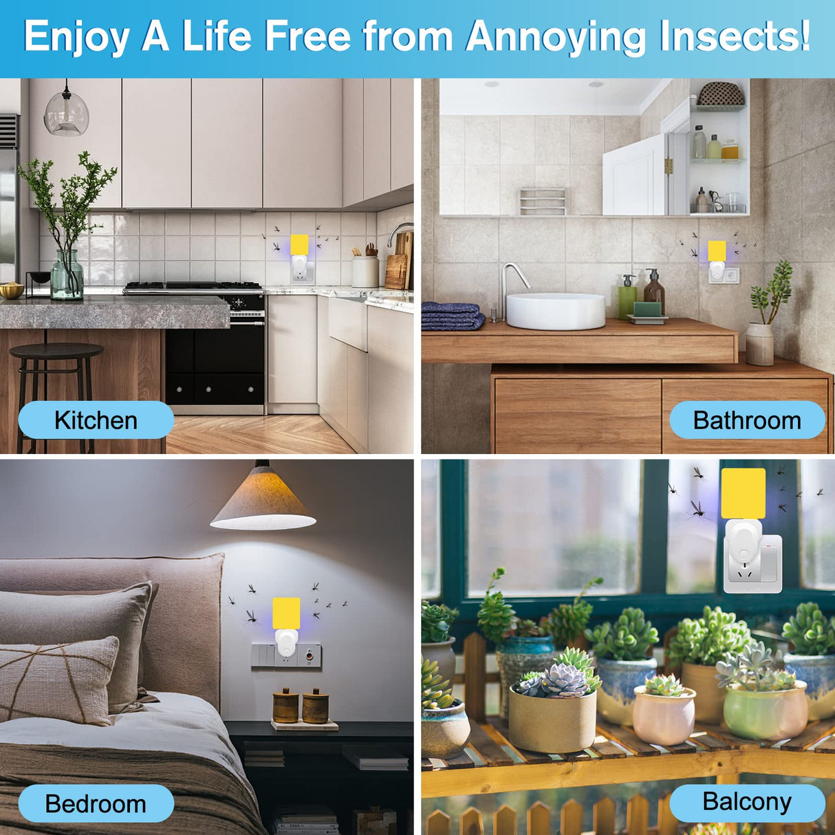 Flying Insect Trap, Gnat Traps for House Indoor, Safe Non-Toxic Gnat Killer Fly Catcher UV Light Attractant Blue Bug Light Trap with Sticky Pad for Gnats, Moths, Flies 1Pack(White)