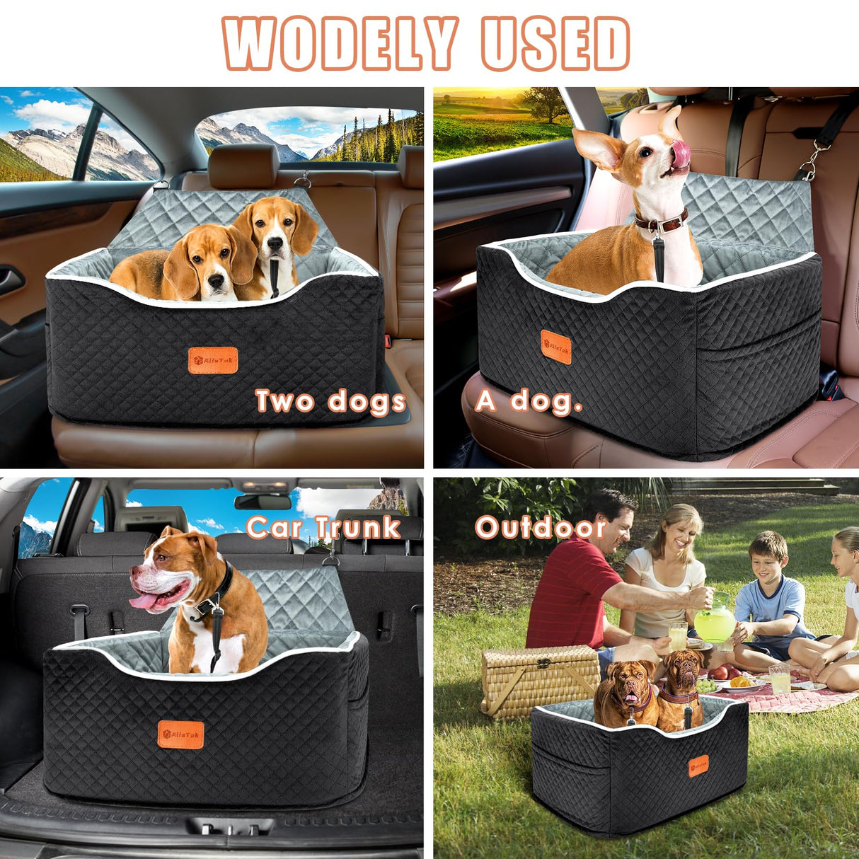 AlfaTok Memory Foam Booster Dog Car Seat for Medium Dogs (Under 45LBS): Elevated, Detachable Washable, Anti-Slip, for Car Back Seat, Travel Pet Bed with Seat Belt